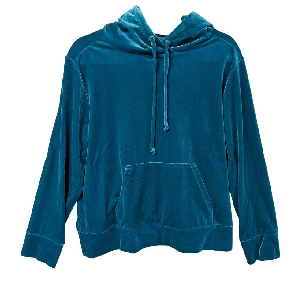 Stacy London Women Teal Blue Velour Pullover Hoodie Sweatshirt Size M A662055